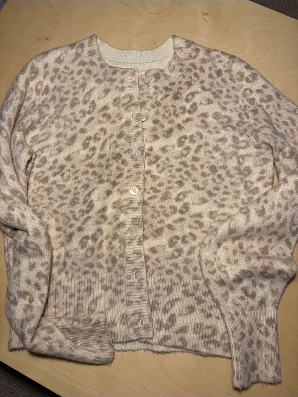 Aerie Leopard Print Crewneck Cardigan Sweater - Size Small
